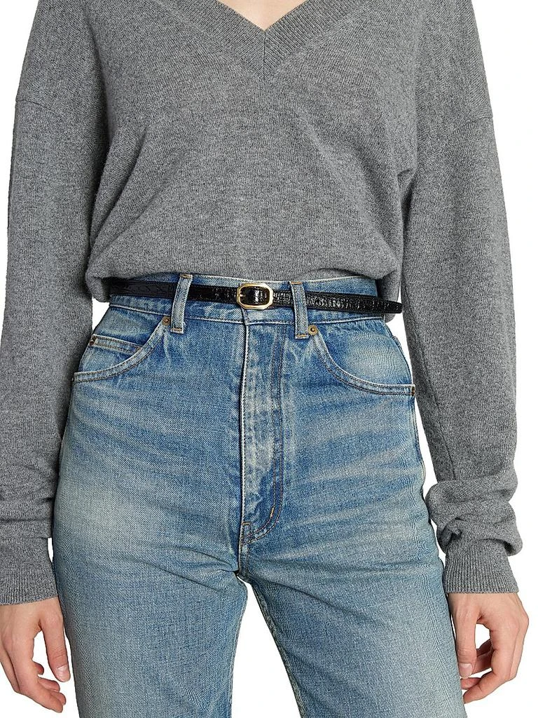 Yves Saint Laurent Frame Thin Belt in Crocodile-Embossed Leather 2