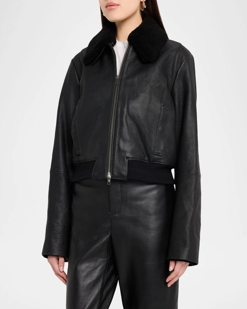Vince Shrunken Leather Jacket with Detachable Shearling Collar 4