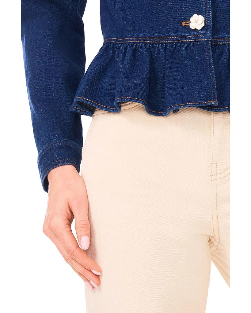 CeCe Long Sleeve Collared Peplum Denim Jacket 5