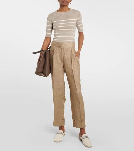 Brunello Cucinelli Mid-rise tapered linen pants 2