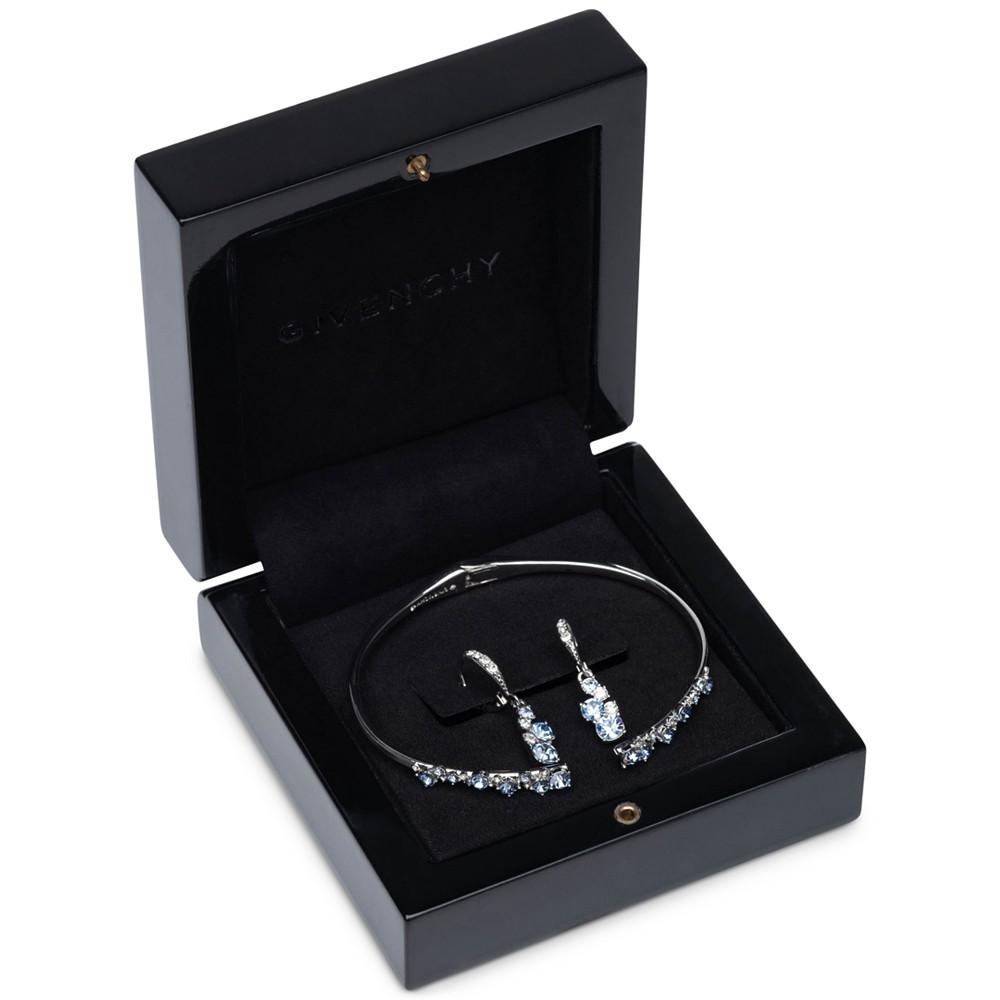 Givenchy Silver-Tone 2-Pc. Set Stone Scatter Cluster Cuff Bangle Bracelet & Matching Drop Earrings