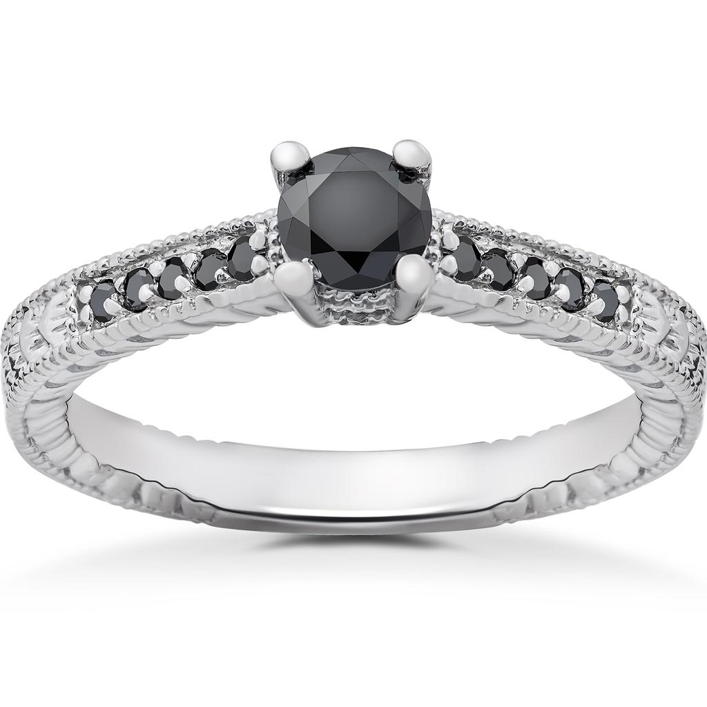 Pompeii3 1/2 ct Black Diamond Vintage Engagement Ring 14k White Gold