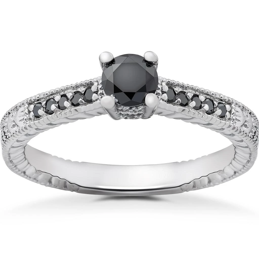 Pompeii3 1/2 ct Black Diamond Vintage Engagement Ring 14k White Gold 1