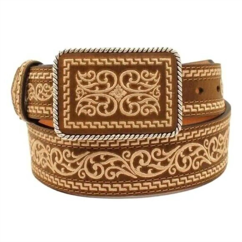Nocona Boots Men's Western Embroidered Belt In Cream