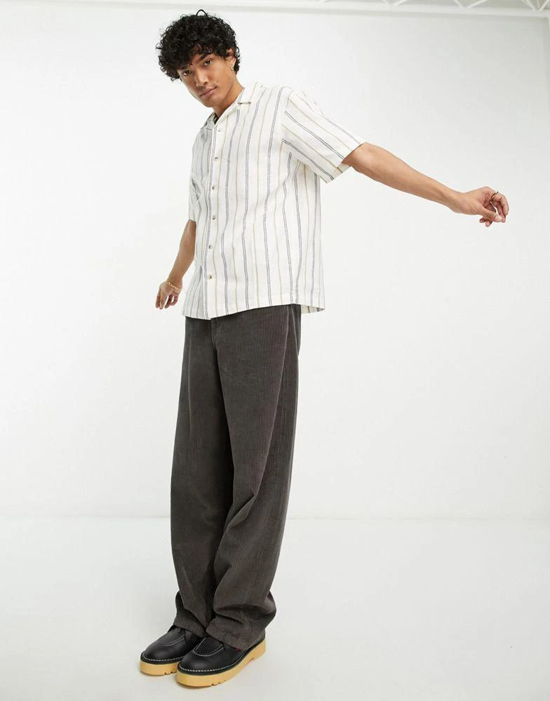 PacSun PacSun ari resort short sleeve linen shirt in white and black stripe 3