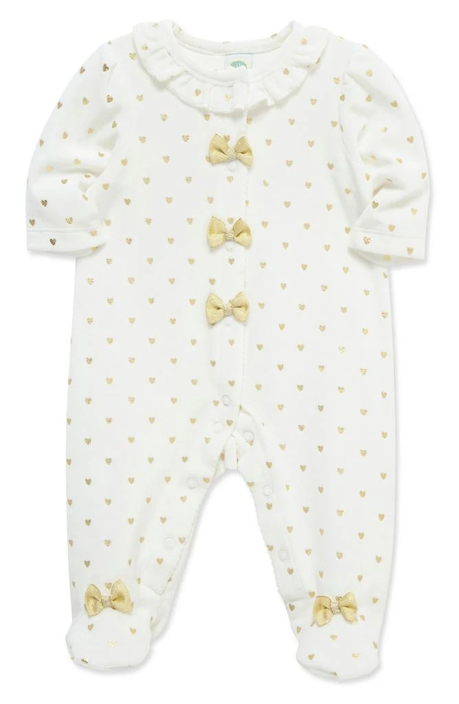 Little Me Gold Hearts Bow Velour Footie 3