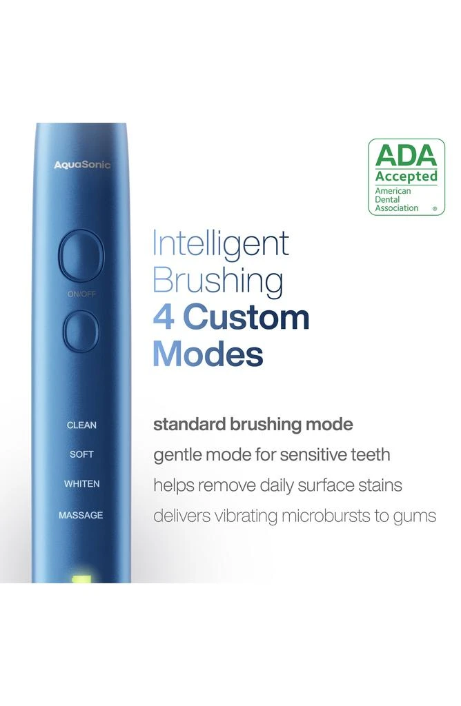 AquaSonic VIBE SERIES Sapphire Blue UltraSonic Whitening Toothbrush with 8 DuPont Brush Heads & Travel Case 3