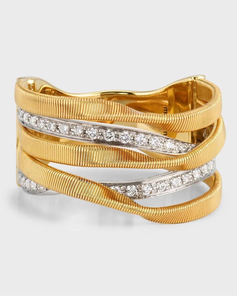 Marco Bicego Marrakech 18K Yellow Gold Five Strand Ring with Diamonds, Size 7 1