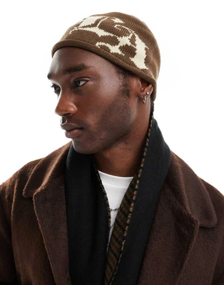 ASOS ASOS DESIGN skull beanie with LA graphic in brown 1