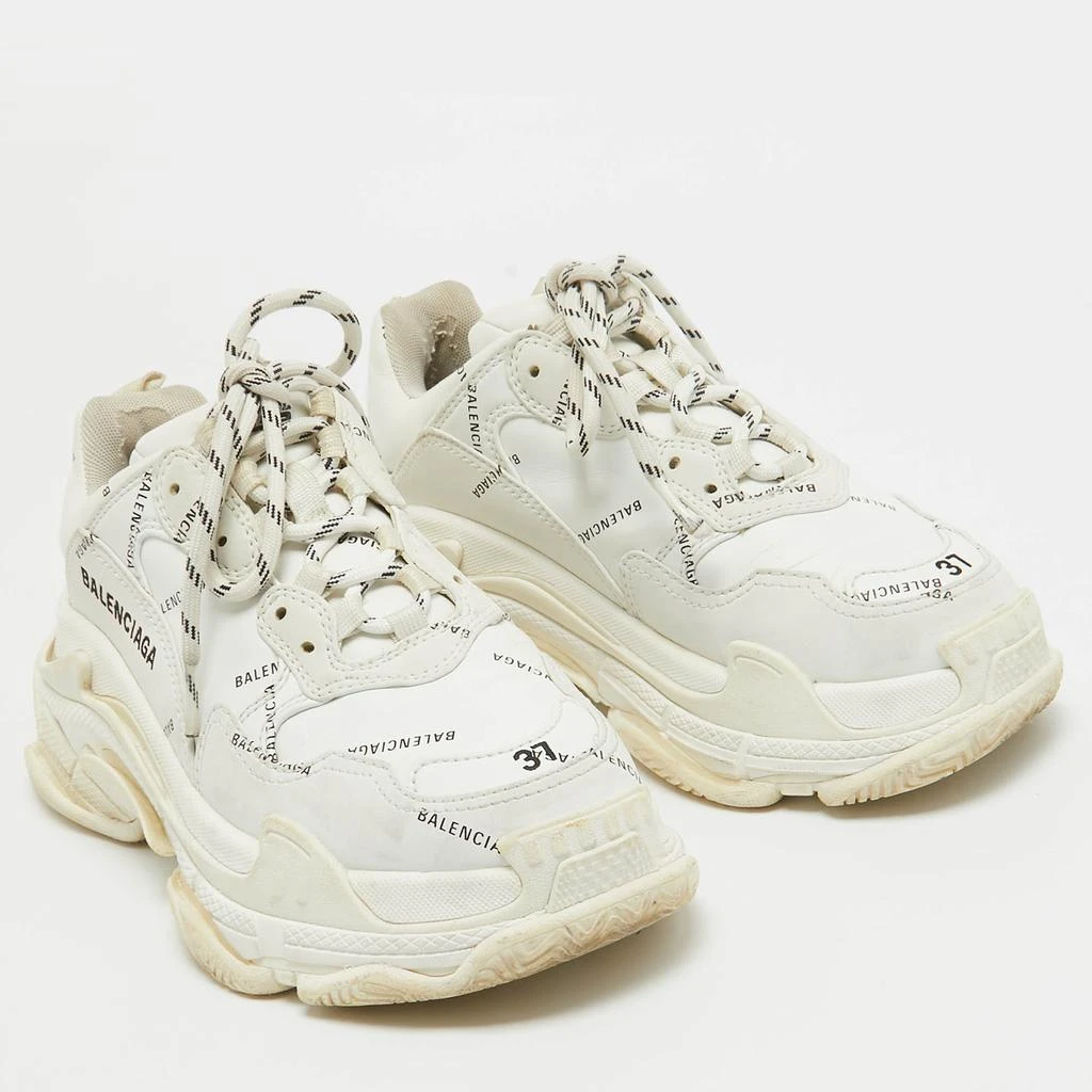 Balenciaga Balenciaga White Faux Leather Triple S Allover Logo Sneakers Size 37 4