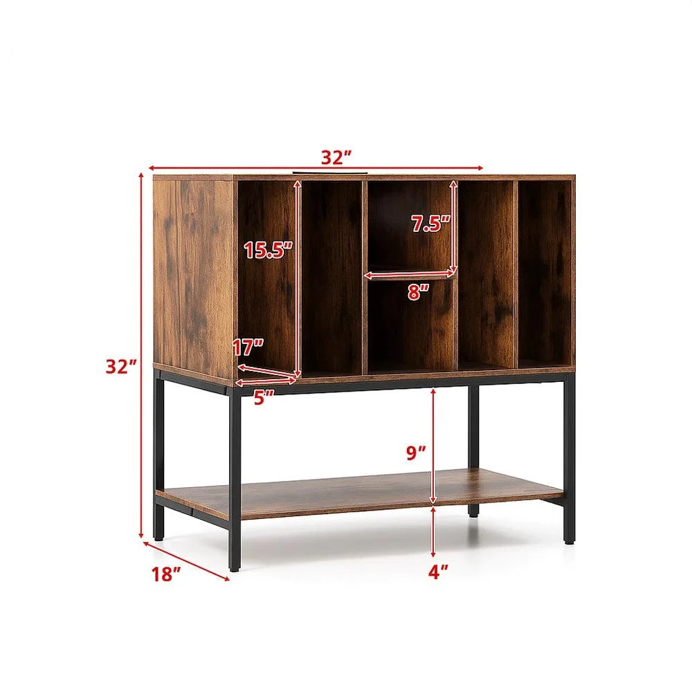 Hivvago Vinyl Record Storage Stand with Electrical Charging Station and Steel Frame 3