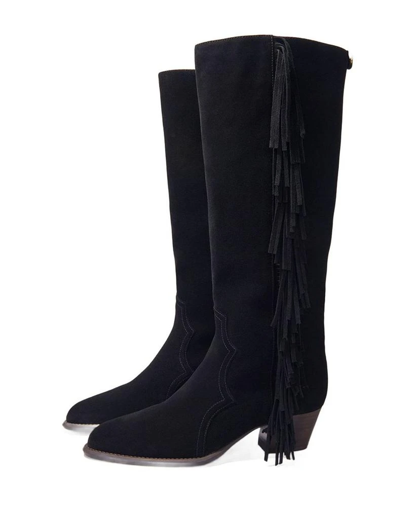 Maje Women's Fringed Suede Cowboy Boots 4