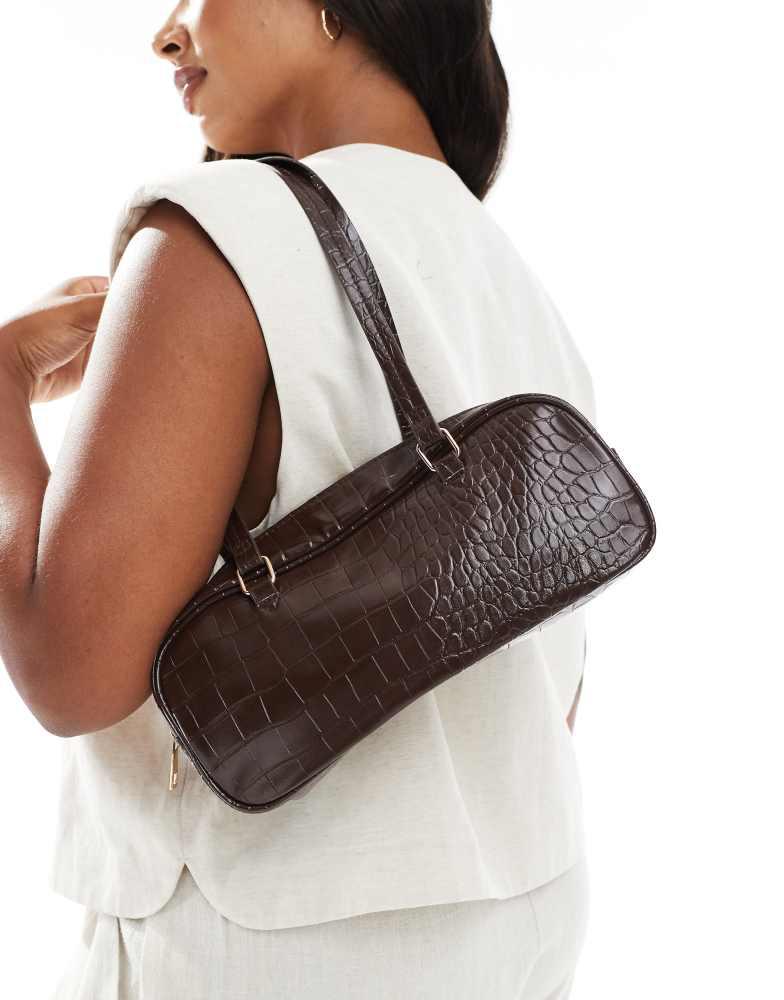 Glamorous Glamorous bowler shoulder bag in brown croc