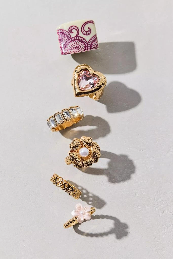 Urban Outfitters Floral Gem Eclectic Ring Set