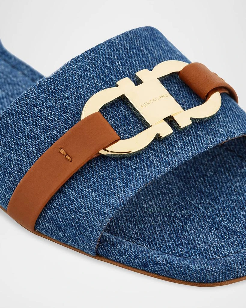 Salvatore Ferragamo Leah Gancini Bit Denim Slide Sandals 6