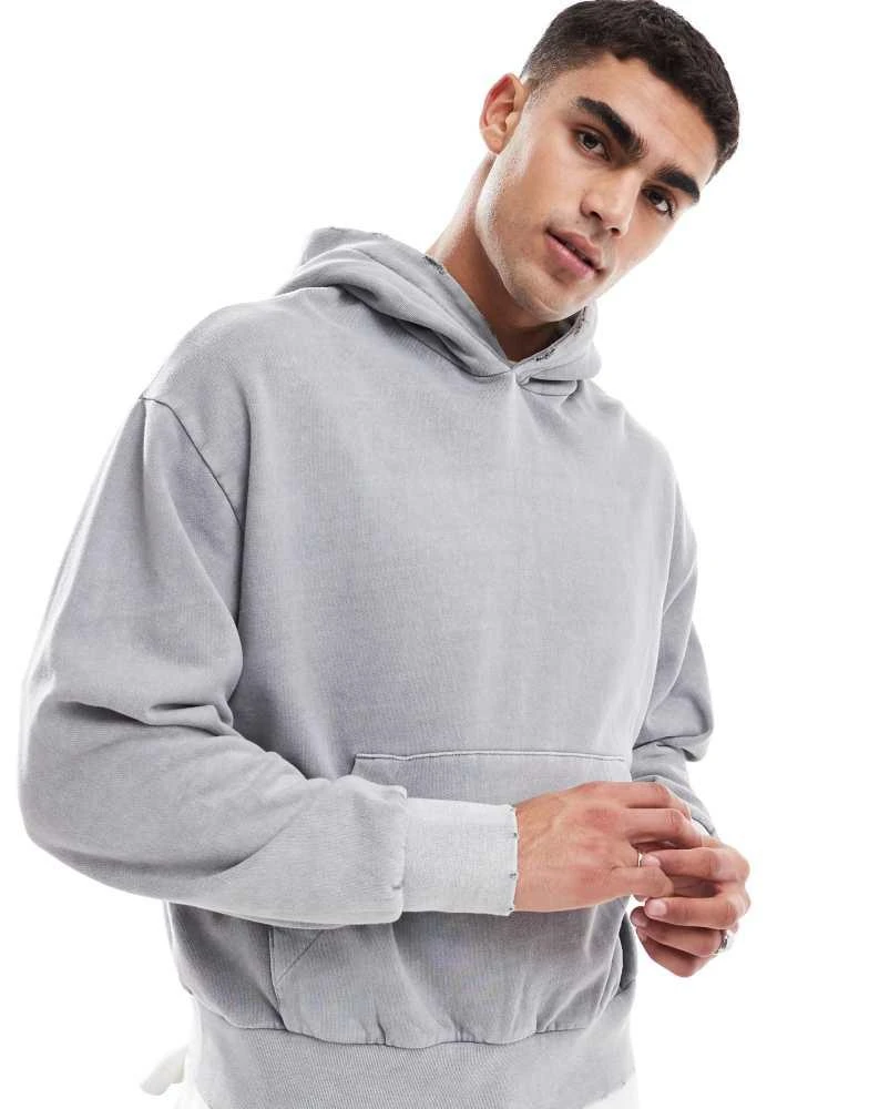 Bershka Bershka washed hoodie in grey 1