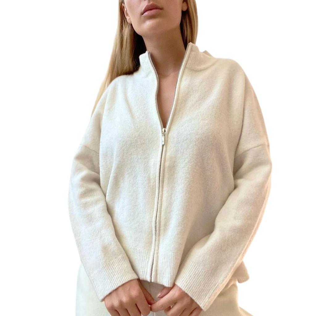 CRUSH CASHMERE Flores Cropped Bomber Jacket In Snow