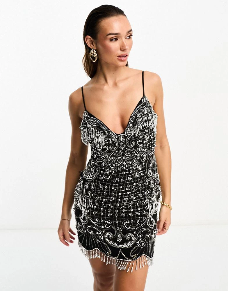 ASOS DESIGN ASOS DESIGN embellished cami mini dress with linear embellishment in black 2