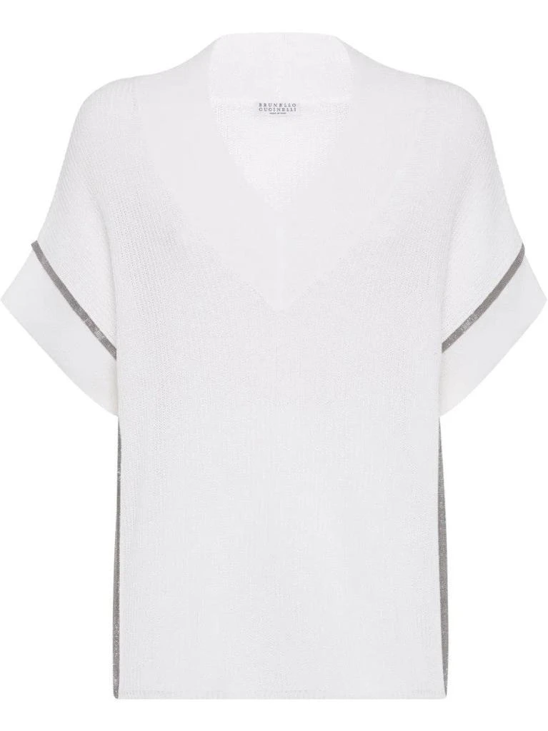 Brunello Cucinelli Textured Ribbed Top With Deep V-Neckline 1