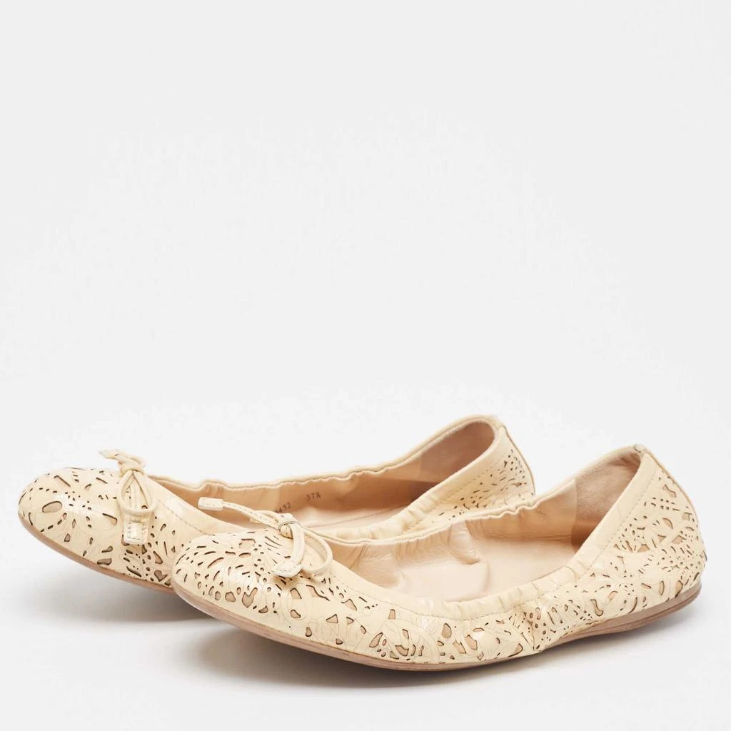 Prada Prada Sport Cream Laser Cut Patent Leather Bow Ballet Flats Size 37.5 2