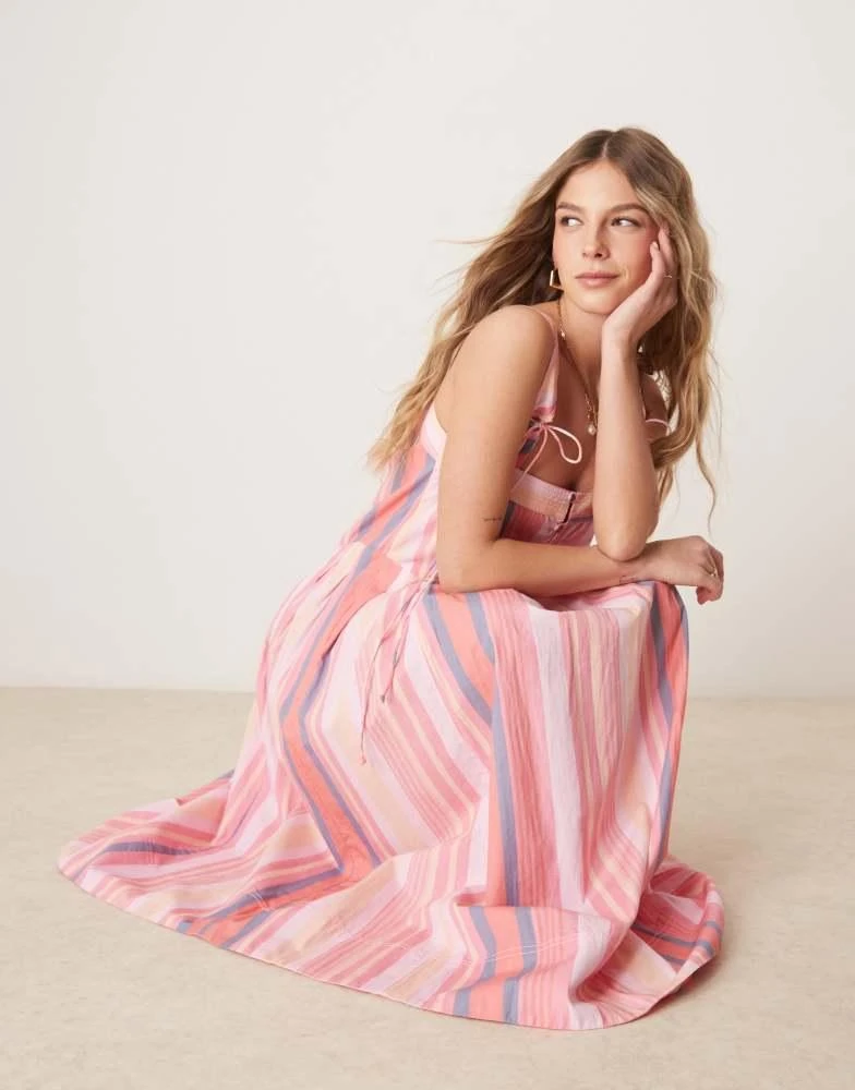 Free People Free People primevera striped drop waist sun dress in pink 1