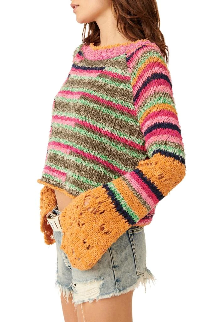 Free People Butterfly Mixed Stripe Cotton Blend Sweater 3