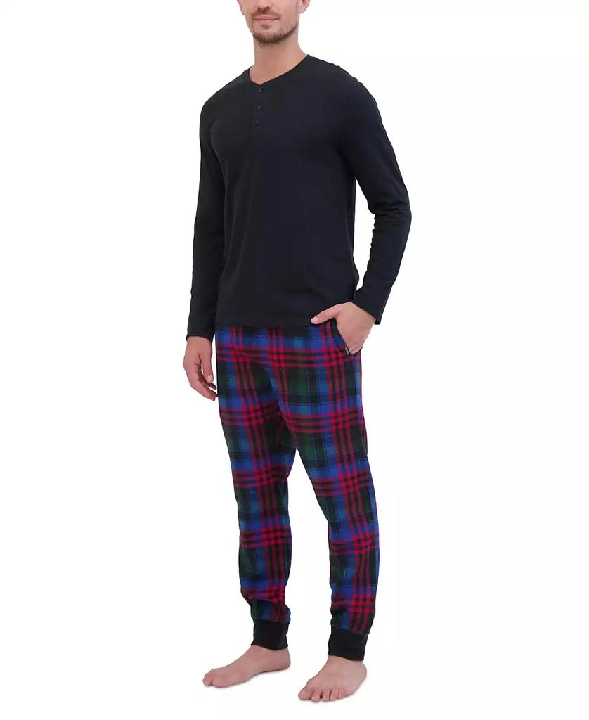 Hanes Men’s 2-Pc. Long-Sleeve Henley Crew Top & Ultra Soft Flannel Jogger Pant Sleep Set 1