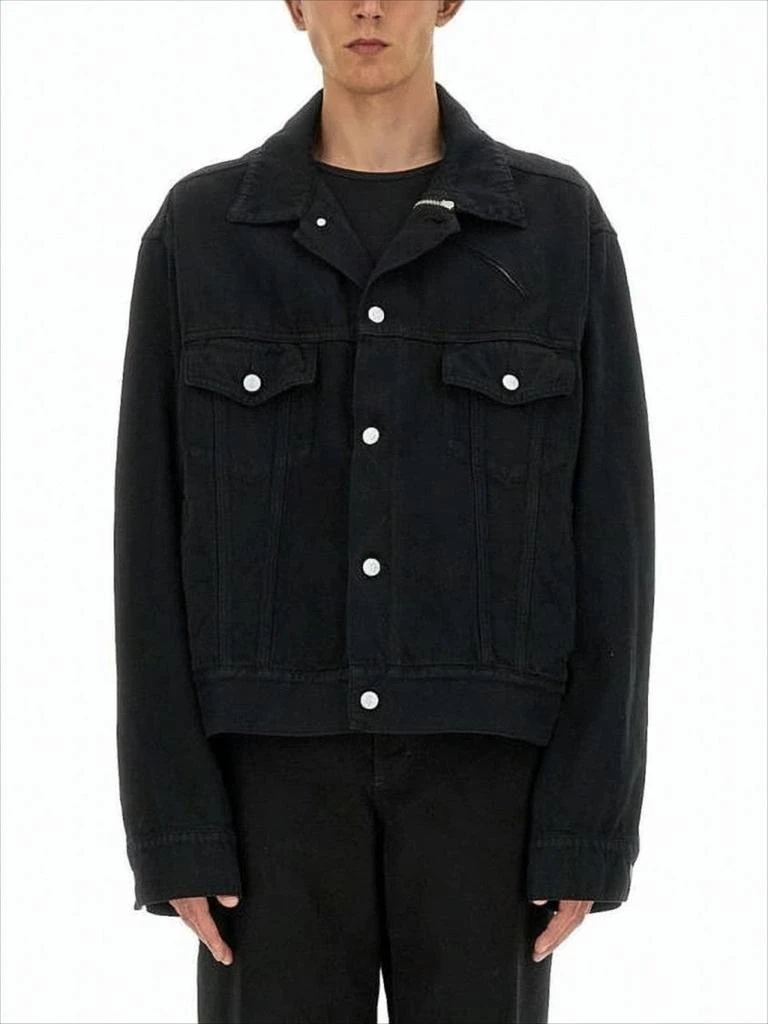 MM6 Cropped Black Denim Jacket With Classic Collar And Boxy Fit