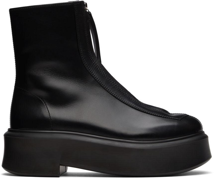 ショートブーツ・ブーティ [The Row] Zipped Boot I in Leather Zipped Boot I Black in Leather – The Row