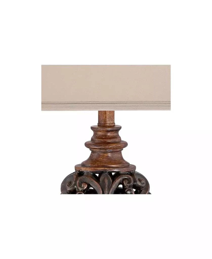 Regency Hill Exeter Traditional Table Lamps 30" Tall Set of 2 Bronze Wood Carved Leaf Cream Rectangular Bell Shade for Bedroom Living Room Bedside 8