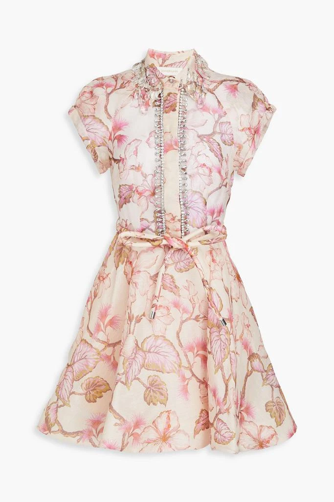 Zimmermann Crystal-embellished floral-print linen and silk-blend gauze mini dress 1