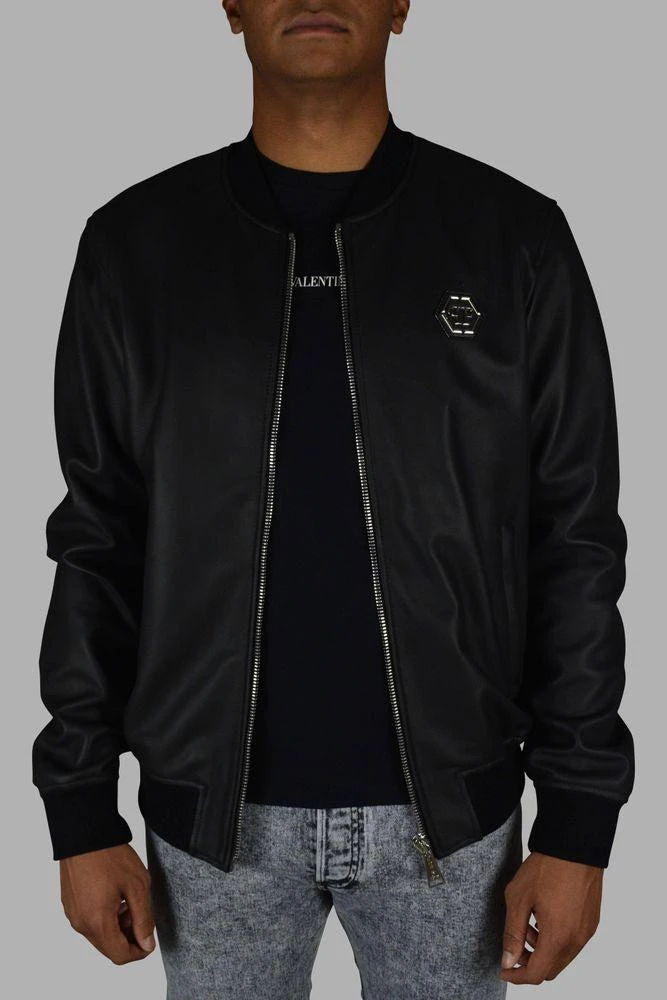 Philipp Plein Smooth Leather Bomber Jacket With Ribbed Detailing 2