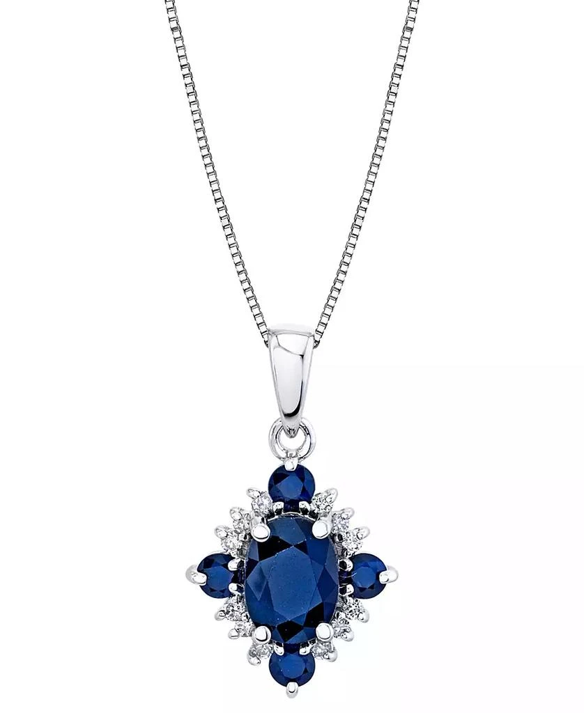 Macy's Sapphire (1-3/8 ct. t.w.) & Diamond (1/10 ct. t.w.) Oval Halo 18" Pendant Necklace in 10k White Gold 1