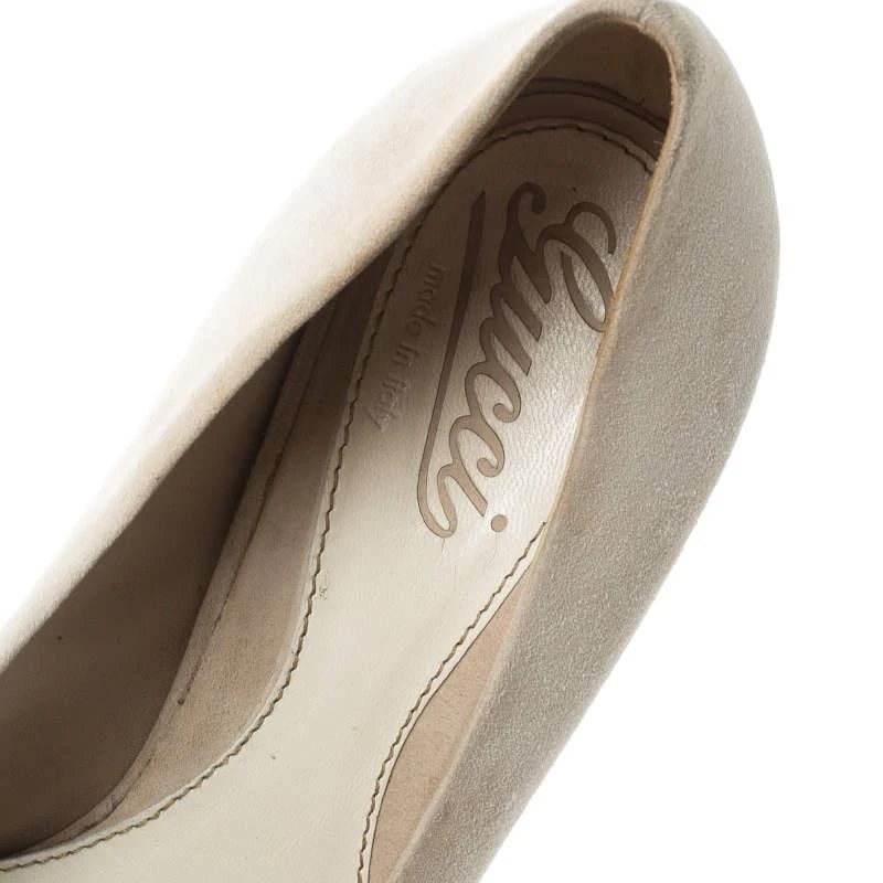 Gucci Gucci Beige Suede Sofia Peep Toe Platform Pumps Size 37 7