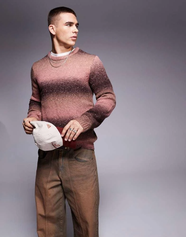 ASOS ASOS DESIGN knitted jumper with ombre stripe in pink 1