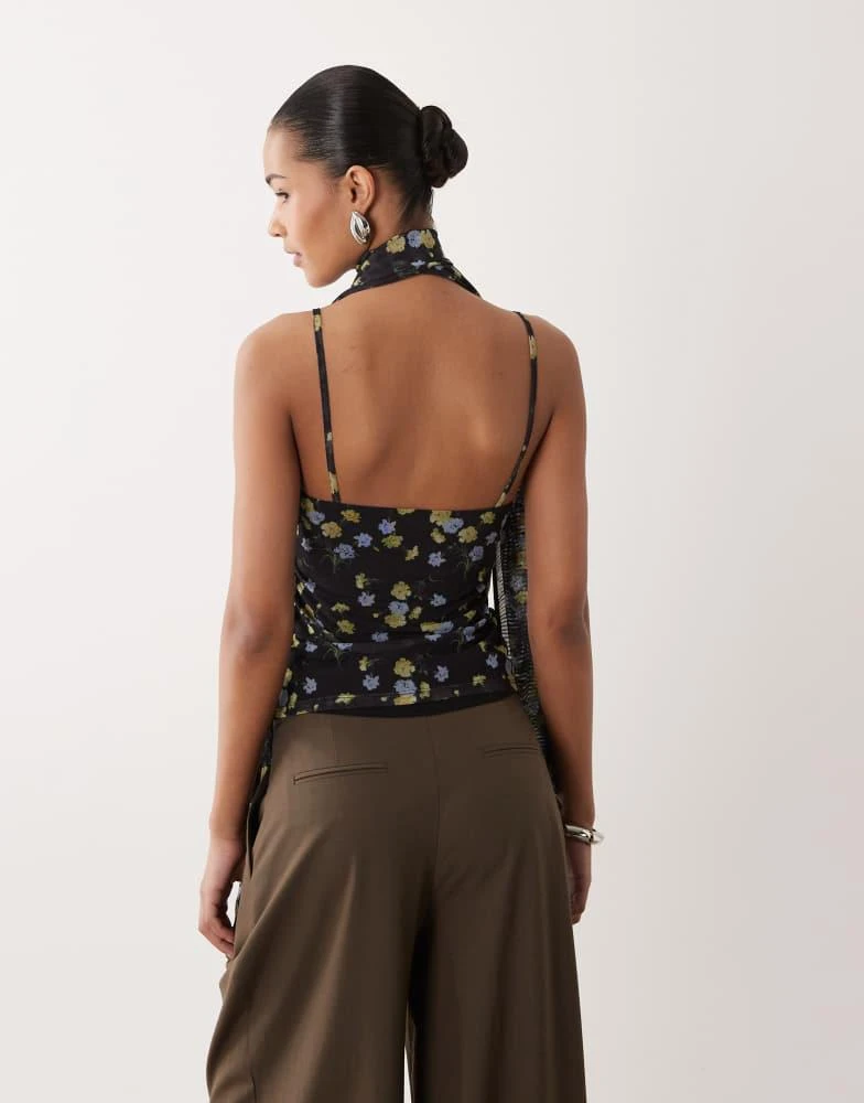 ASOS ASOS DESIGN printed mesh cami top with scarf detail in floral print 4