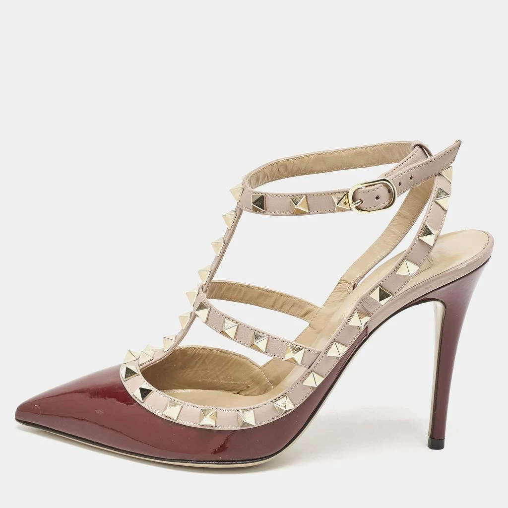 Valentino Valentino Burgundy Patent Leather Rockstud Ankle Strap Pumps Size 38 1