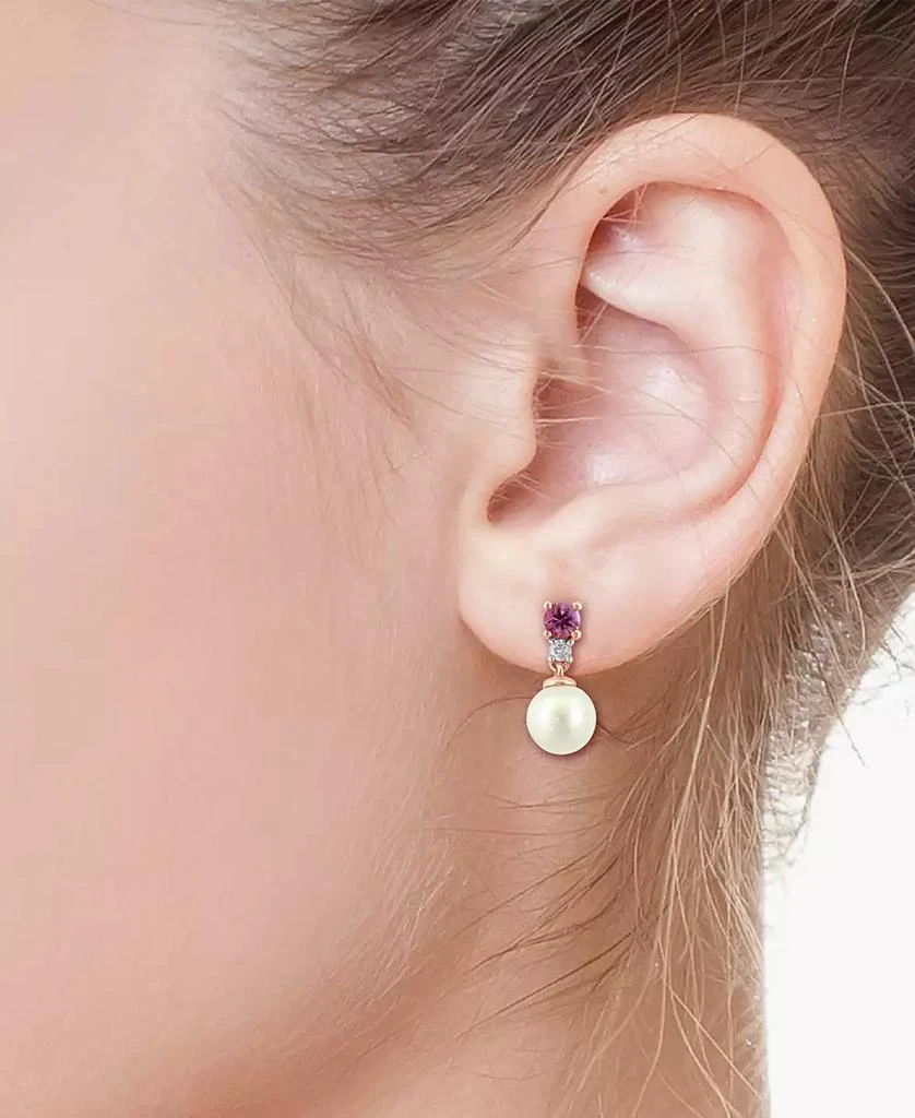 Effy EFFY® Cultured Freshwater Pearl (5-1/2mm), Pink Sapphire (1/4 ct. t.w.), and Diamond (1/20 ct. t.w.) Drop Earrings in 14k Rose Gold 2