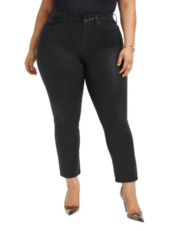 Good American Good Straight High-Rise Coated Cropped Straight-Leg Jeans 3