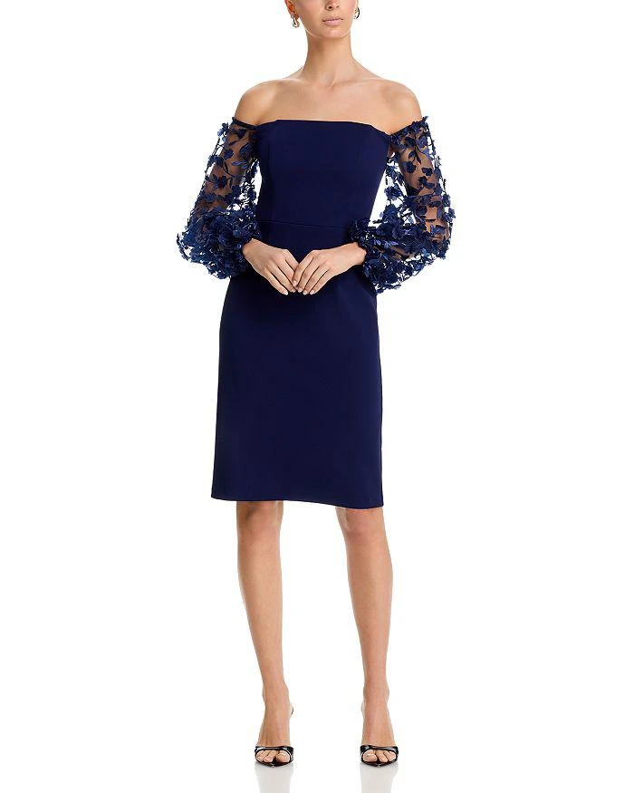 long sleeve navy blue lace prom dress Gold Lace Royal Blue Velvet Long Sleeve Prom Gown main image 1