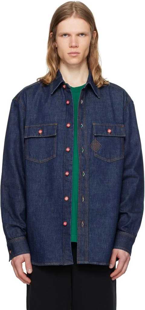 Casablanca Navy Logo Embroidery Denim Shirt