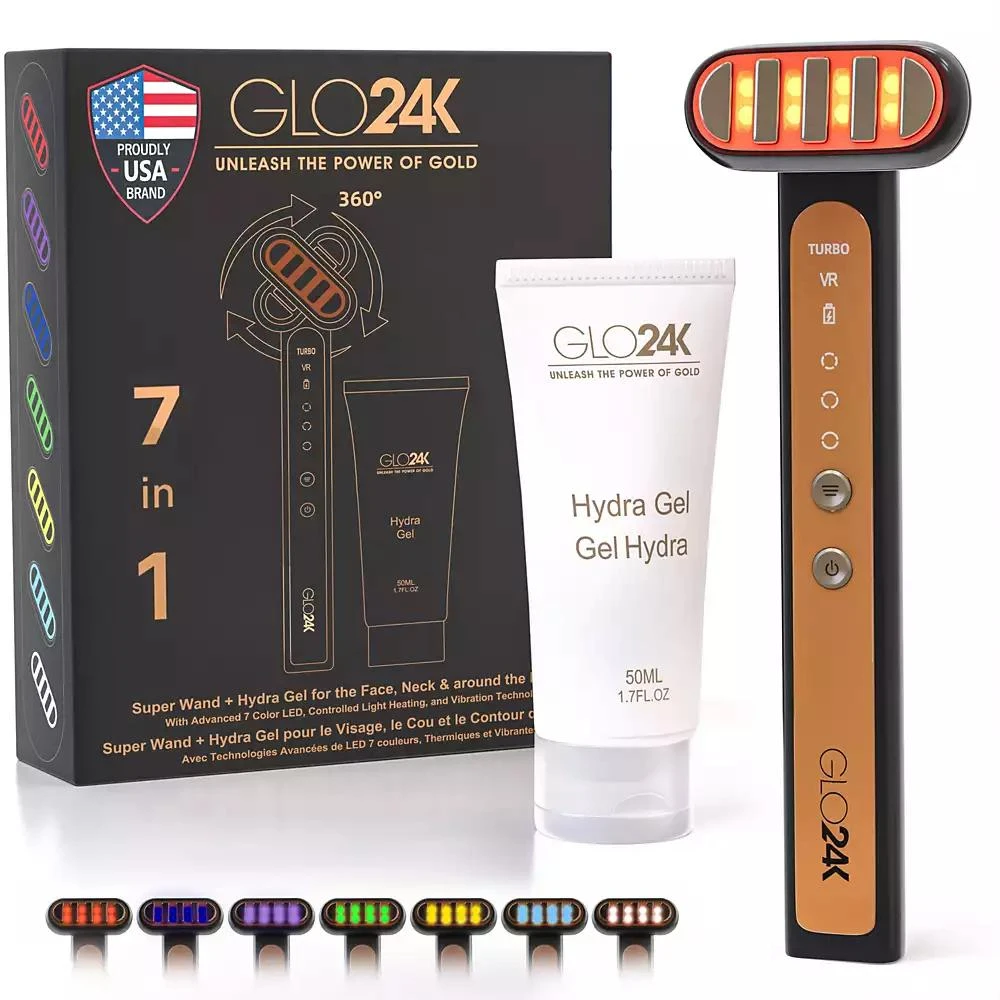 GLO24K Super Wand + Hydra Gel for the Face, Neck 
around the Eyeswith Advanced 7 Color LED, Controlled Light Heating, and Vibration Technologies