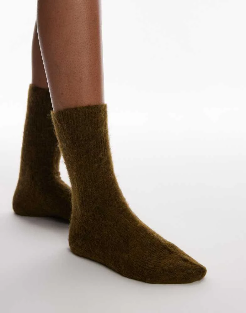 & Other Stories & Other Stories premium alpaca blend socks in khaki green 3