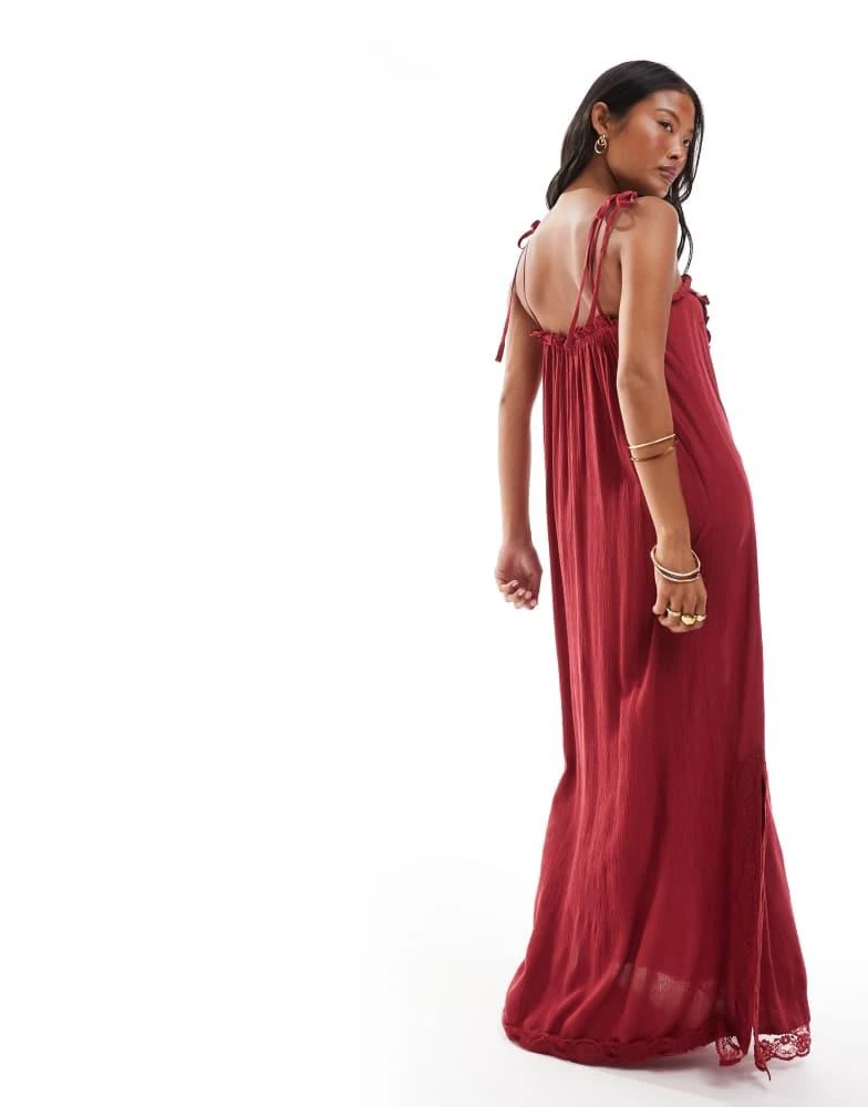 Miss Selfridge Miss Selfridge Petite lace detail maxi slip dress in red 4