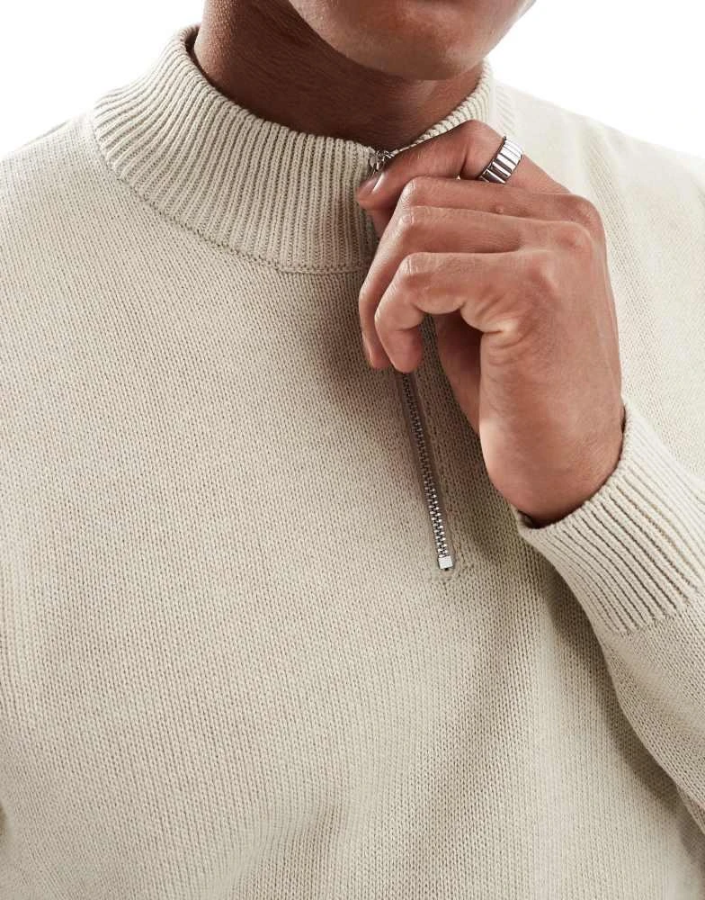 ASOS ASOS DESIGN midweight knitted quarter zip jumper in oatmeal 2