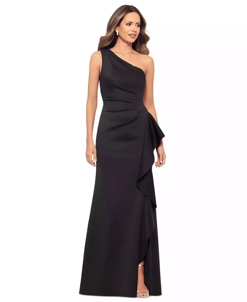 XSCAPE Women's Ruffled One-Shoulder Scuba Gown 3