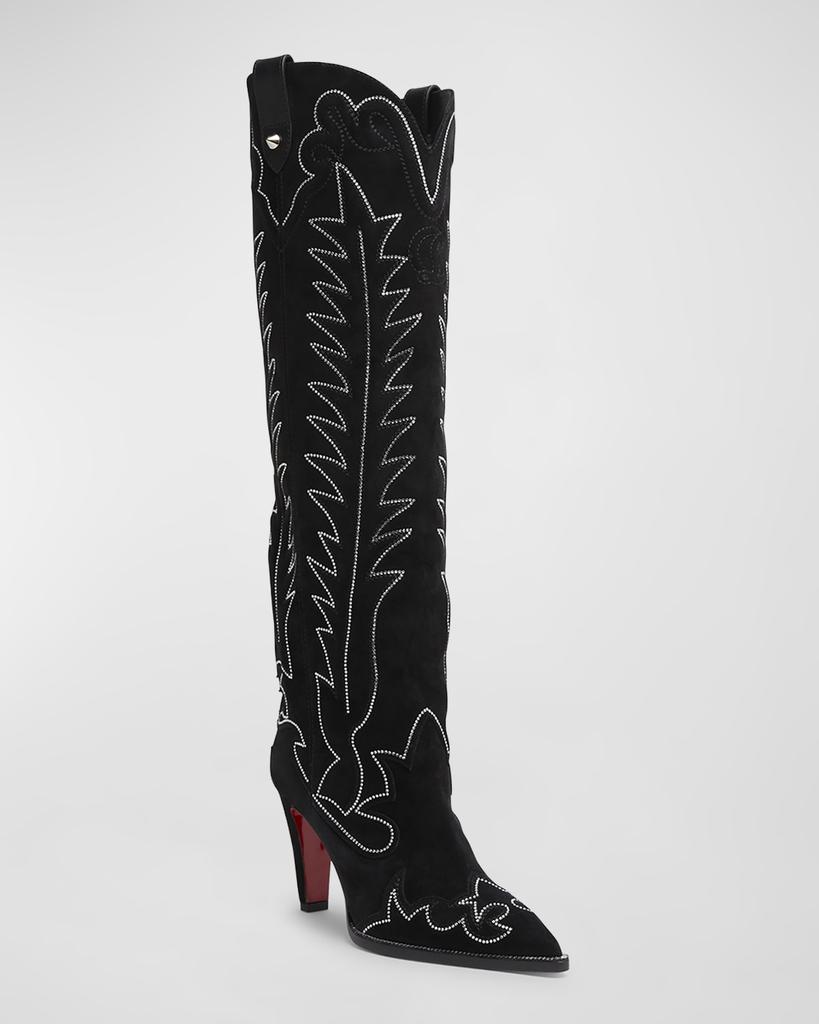 Christian Louboutin Santia Suede Strass Red Sole Western Boots