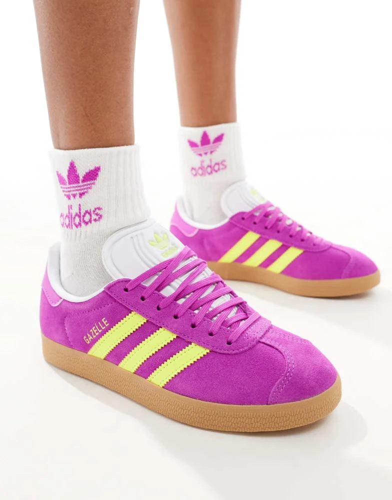 Adidas adidas Originals Gazelle trainers in pink and yellow with gum sole 5