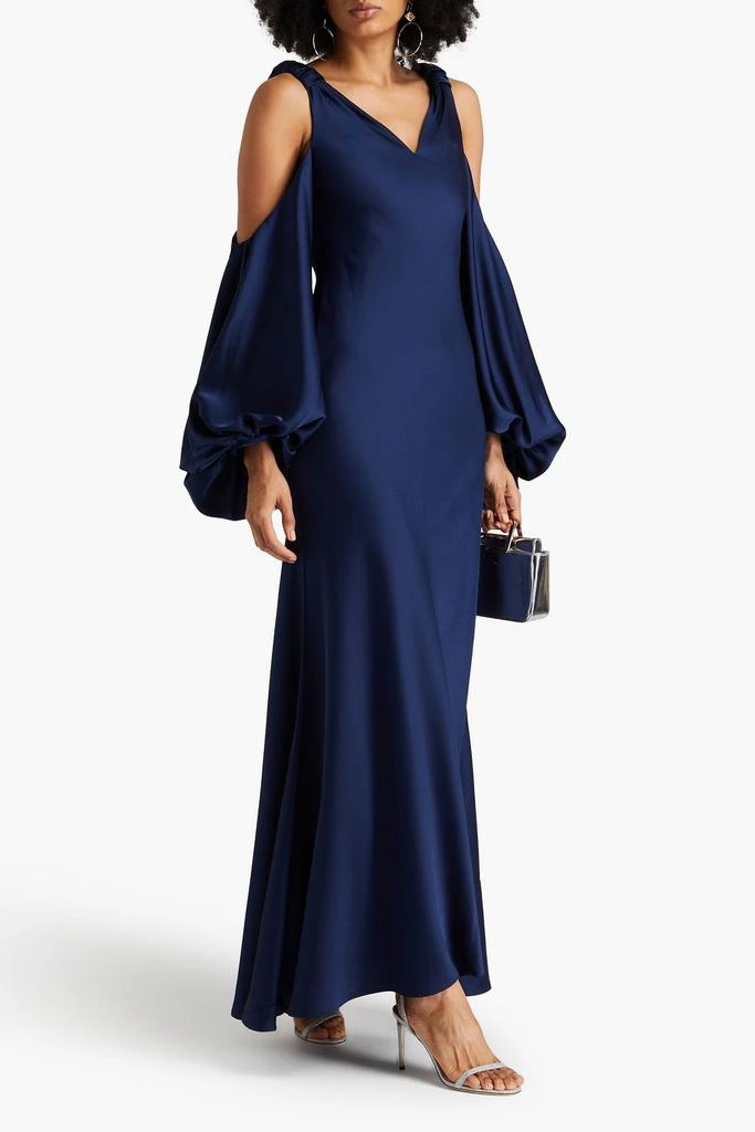 HALSTON Binnie cold-shoulder ruched satin gown 2