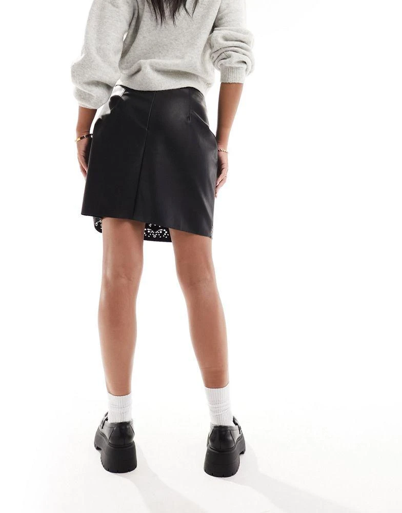 French Connection French Connection faux leather mini skirt with embroidery in tonal black 3